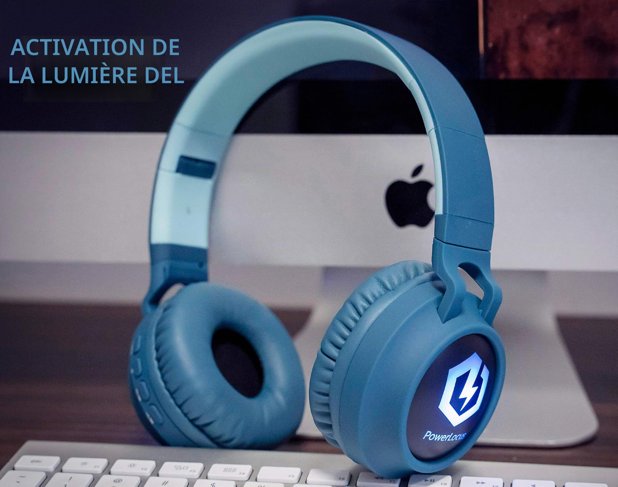 PowerLocus Casque Enfant Bluetooth, Casque Audio sans Fil pour Enfants, Bluetooth 5.0 Confortable Pliable Casque avec Micro intégré, Volume limité à 85db, Réglable, Micro SD Carte Slot, Lumières LED
