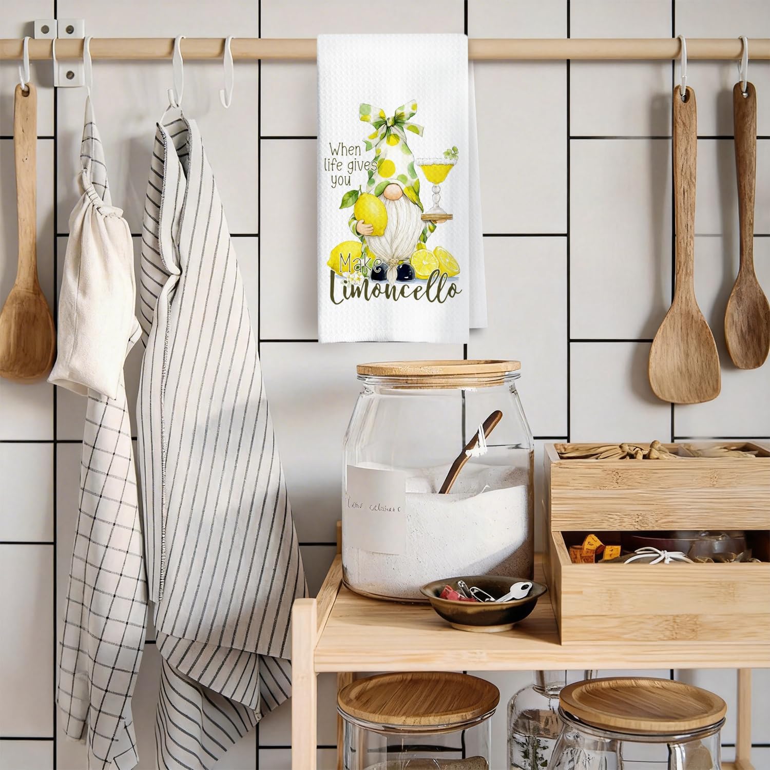 Funny Lemon Gnome Kitchen Towels, Gifts for Gnome Lovers Dish Tea Towels, Summer Italian Liqueur Limoncello Decorative Hand Towel for Kitchen Bar Cart Pub, 16x24 Inch
