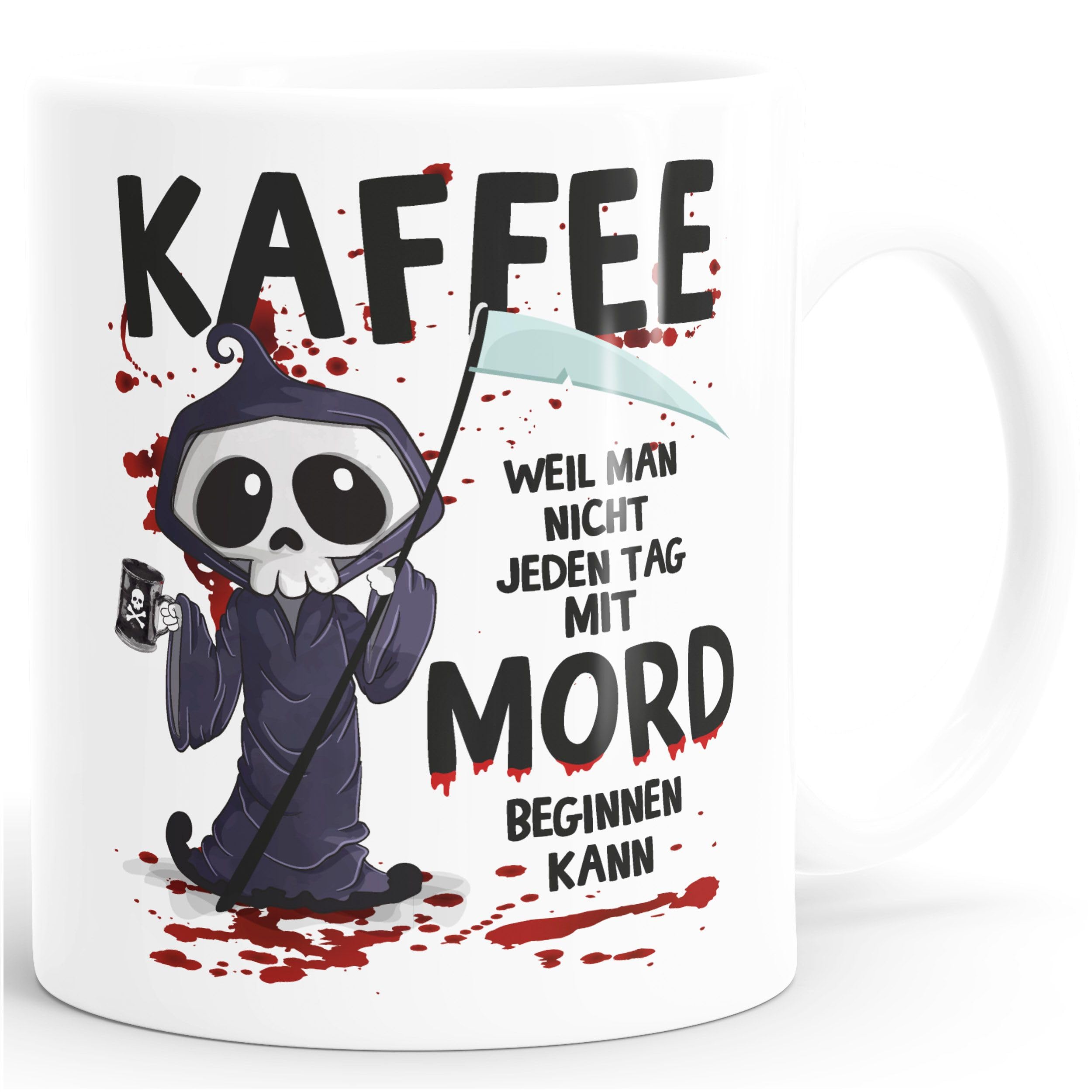MoonWorks® Kaffeetasse Mit Spruch 'Weil Man Nicht Jeden Tag Mit Einem Mord Beginnen Kann' – Lustige Bürotasse, 325 Ml, Schwarz