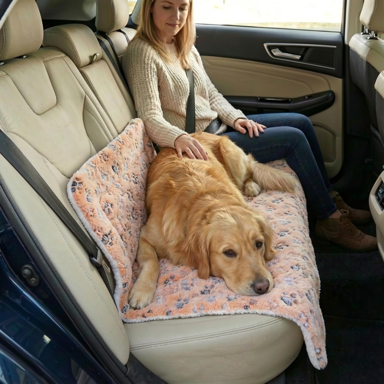 Reversible Dog Bed Mat - 41" x 31"Soft Dual-Sided Plush Pet Pad for Large Medium Small Dogs and Cat, Fully Washable Fleece Sleeping Mat, Warm Cushion for Crates, Kennels & Floors