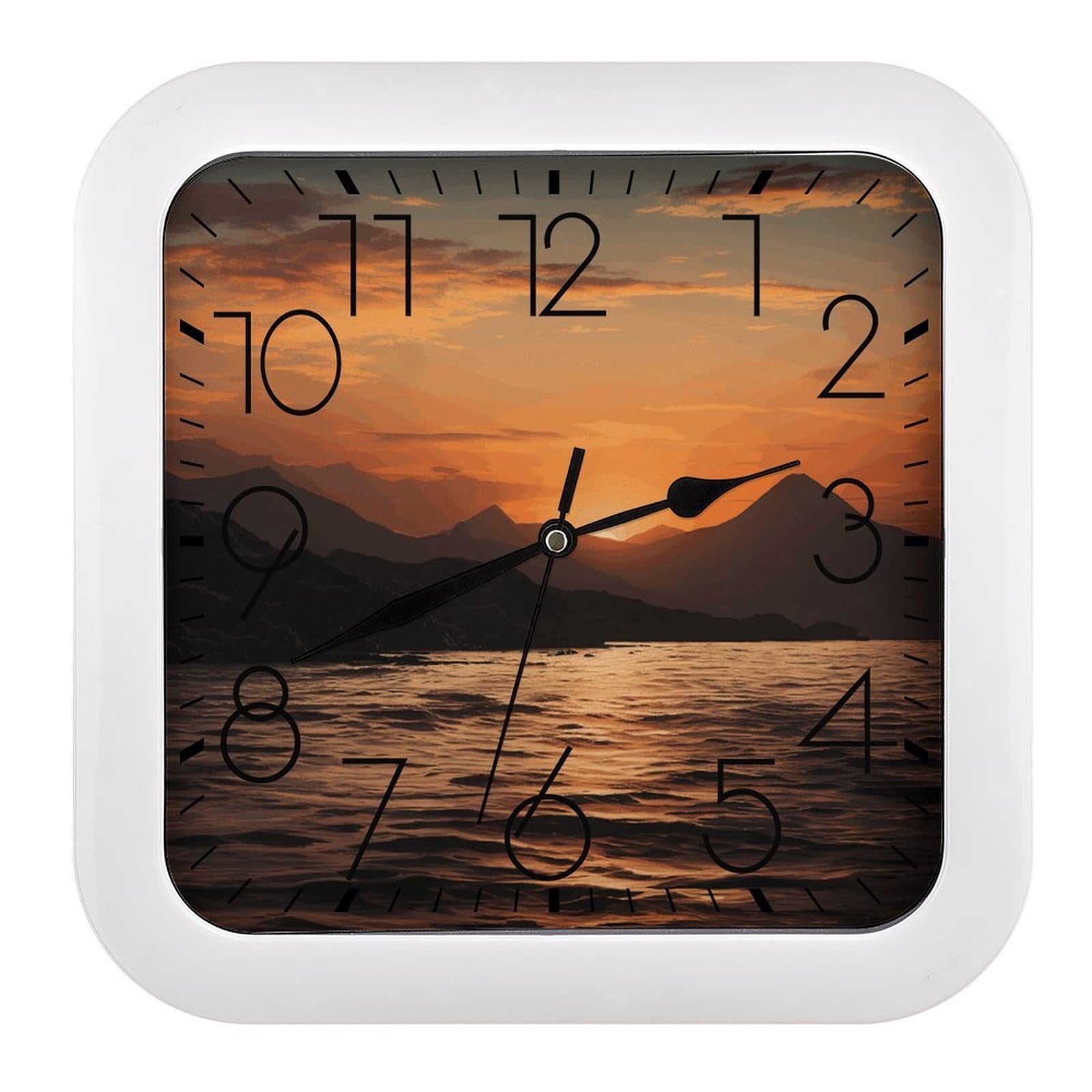 LZQPOEAS Mountain and Water at Sunset Square Wall Clock, 10.2 Inch Battery Operated Silent Non-Ticking Wall Clock, Square Analog Decorative Clock for Home Wall Art, Living Room, Bedroom, and Office
