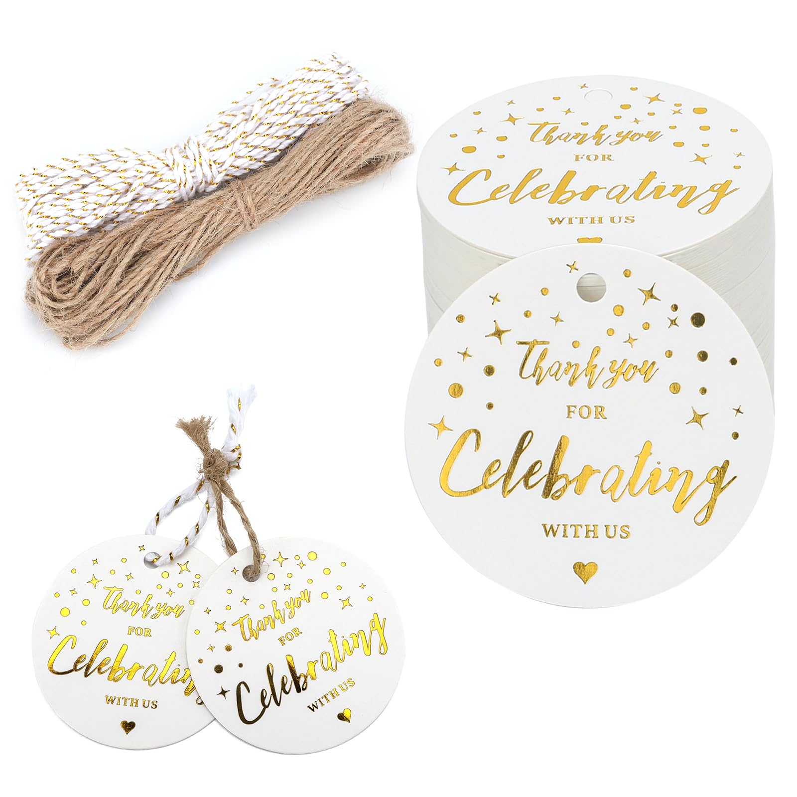 Etiquetas de agradecimiento con cuerda para colgar en detalles y recuerdos de boda redondas 8