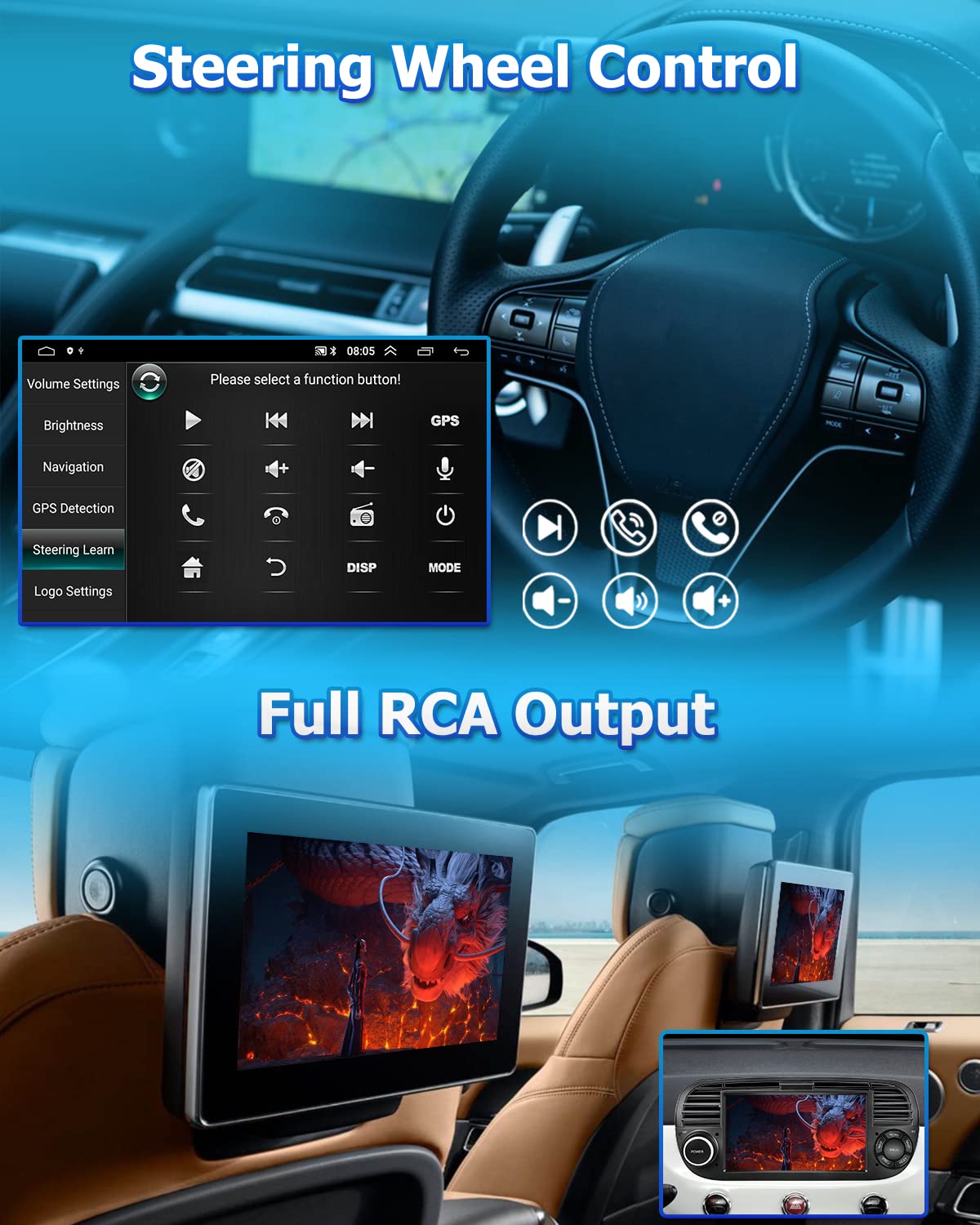 Autoradio Android Per Fiat 500 2007-2015 - Stereo 7 Pollici Con GPS, Bluetooth, WiFi E RetroCamera - Foto 6