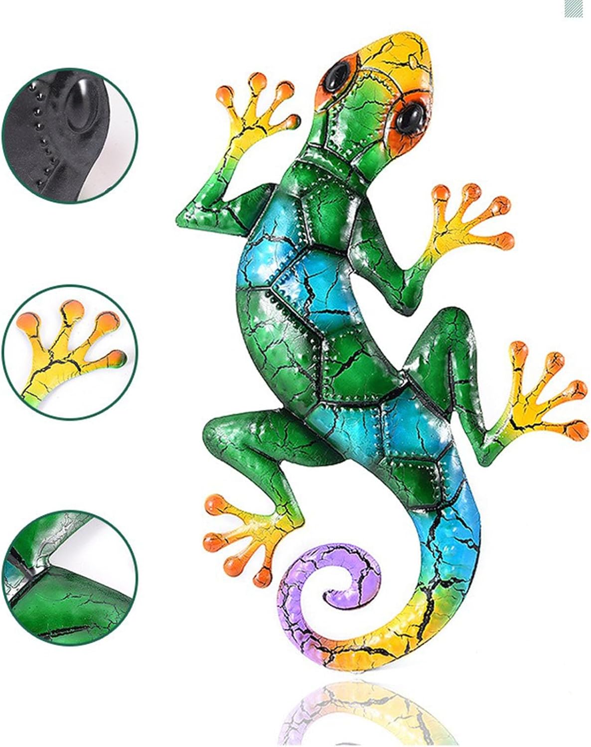 LSLANSOON 16.9 inch Metal Gecko Wall Decor, Wall Mounted Lizard Hanging Decoration for Home Garden Front Door (Green)