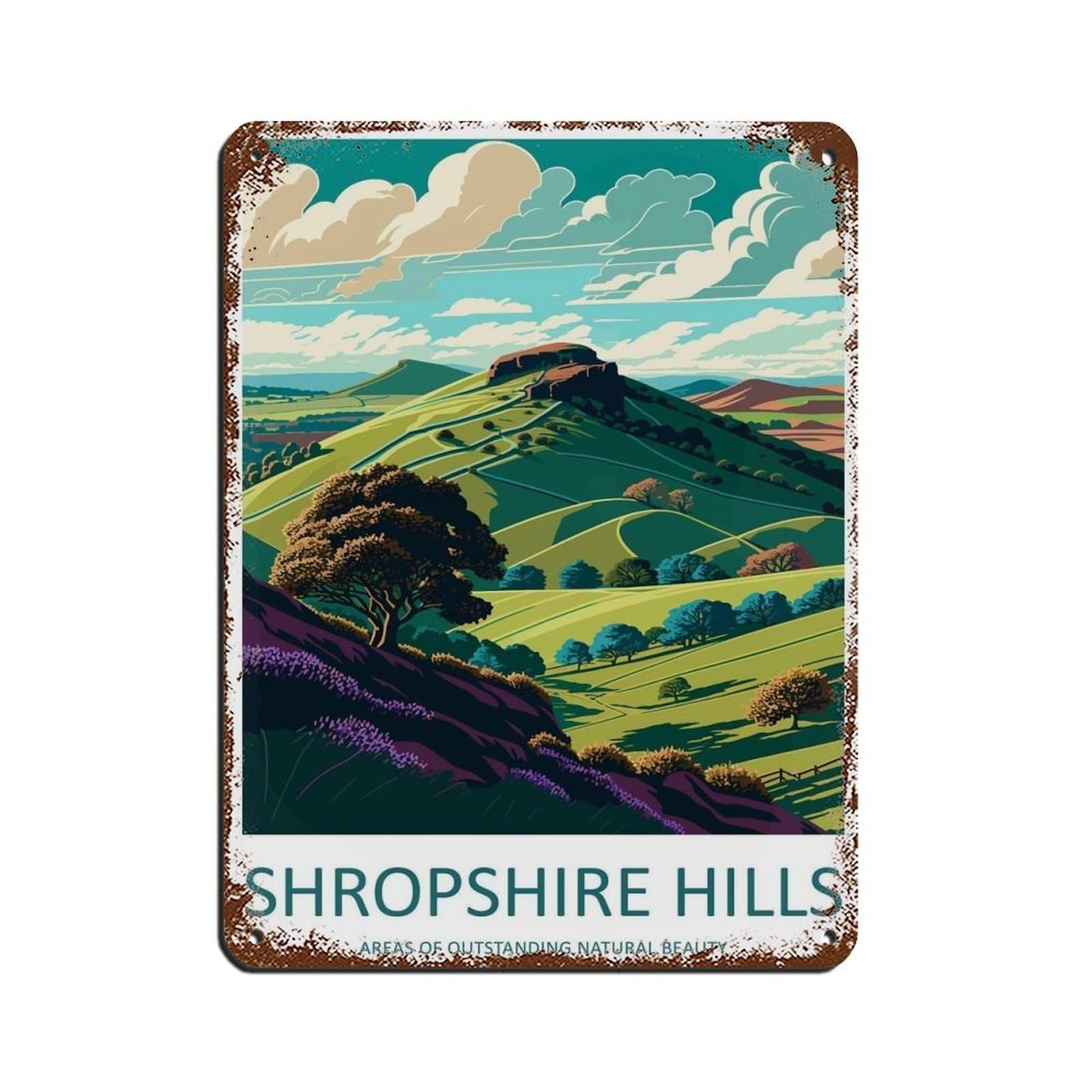 Shropshire Hills Travel Art (3) Retro Poster Metal Tin Sign Chic Art Retro Iron Painting Bar People Cave Cafe Family Garage Poster Wall Decoration 12x16inch(30x40cm)