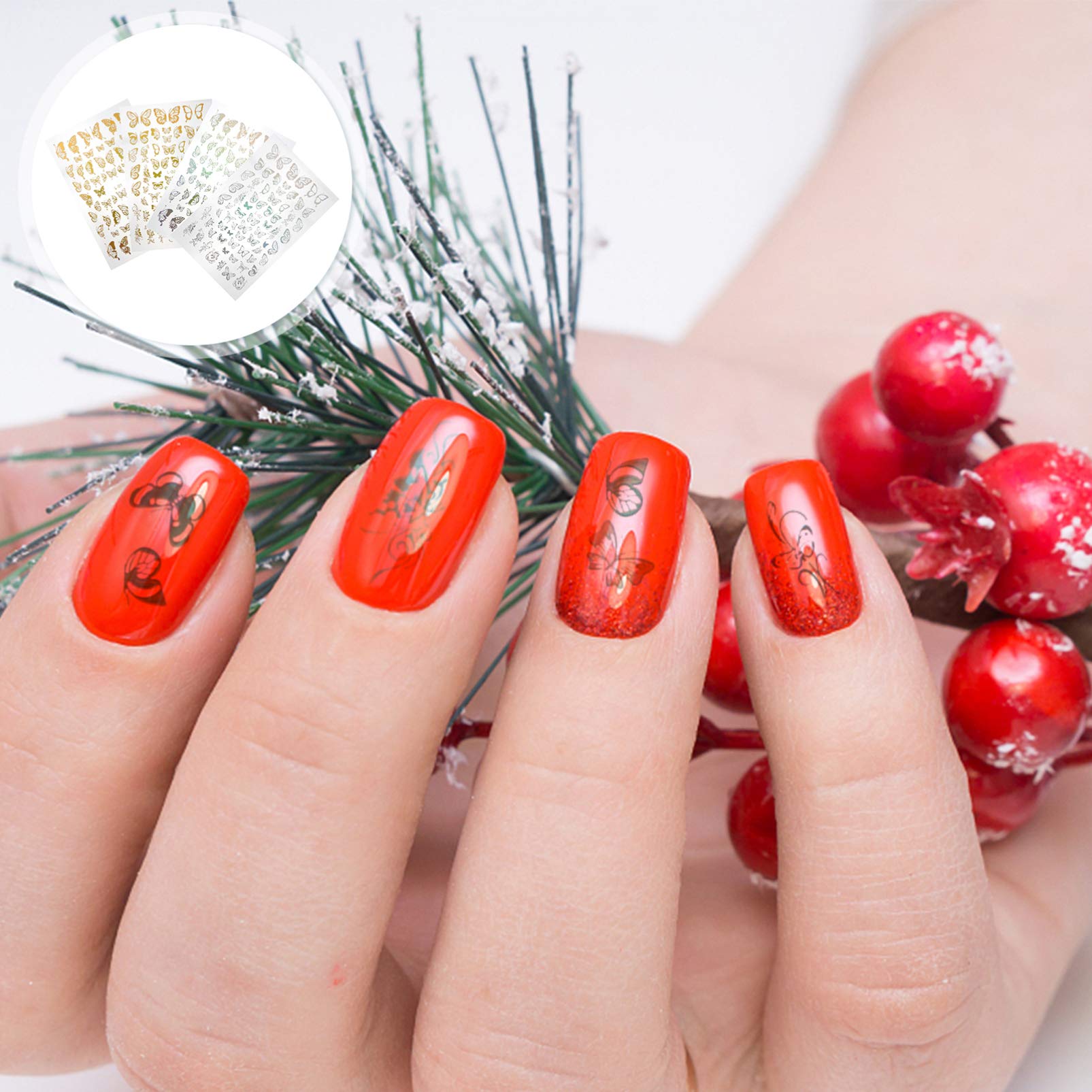 36fogli Adesivi Per Unghie Forma Di Farfalla Decorazioni e Argento Per Nail Art Adatti Per Unghie Naturali e Artificiale
