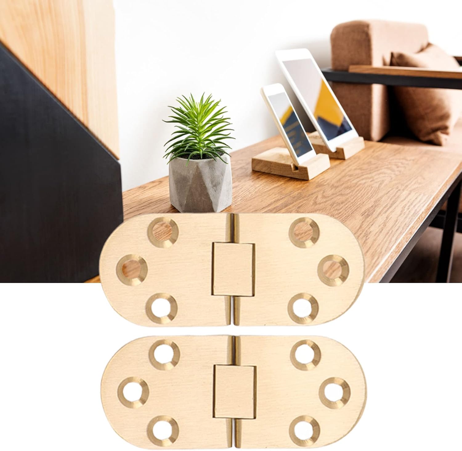 2 Sets Folding Top Hinge, Rustproof Round 180 Degree Brass Flap Hinge, Versatile Table Hardware, for Folding Desks, Cabinets, and Workbenches(2.5mm/0.10in)