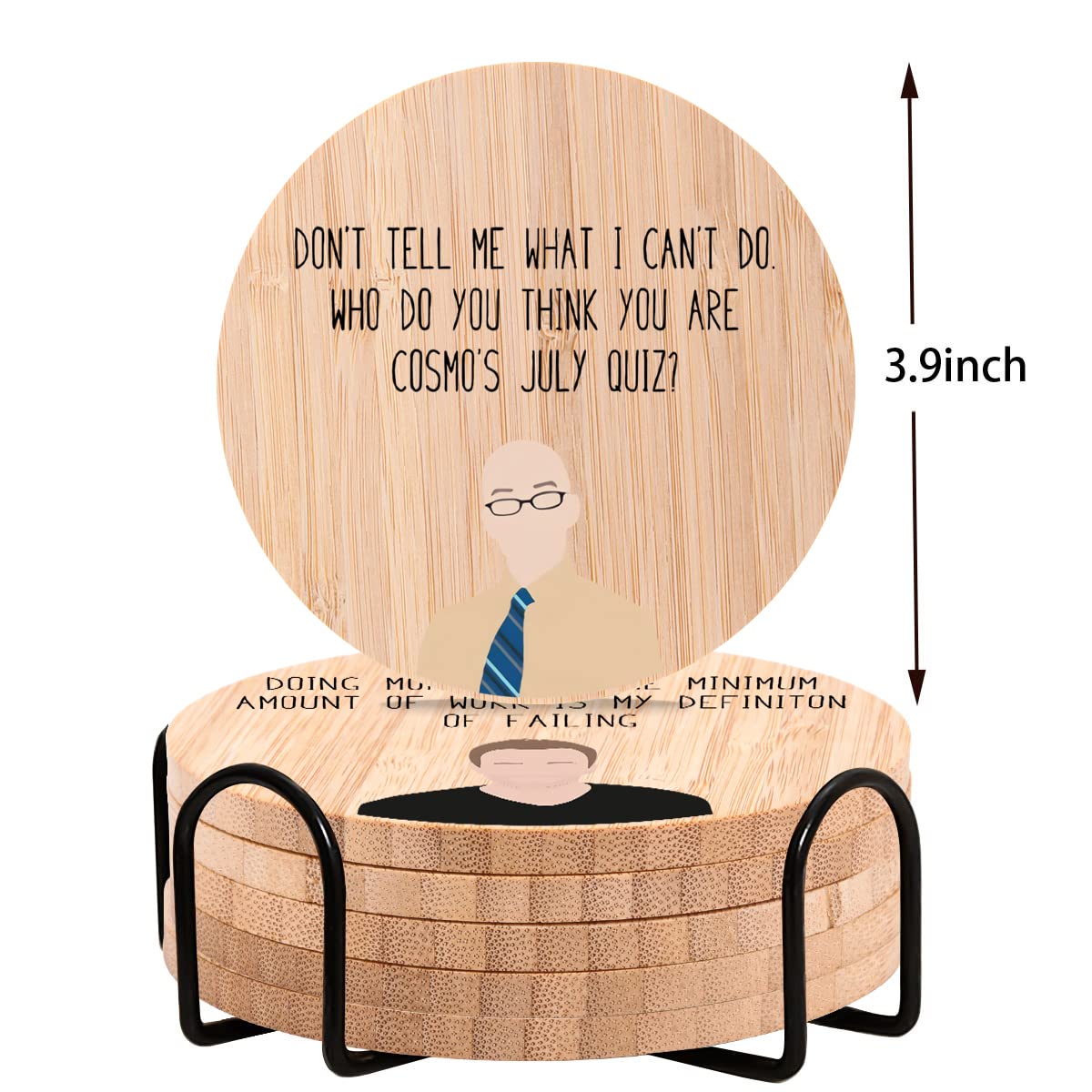 Community Bamboo Wood Coasters Set of 6, Funny Coasters with Holder Housewarming Gift Kitchen Decor