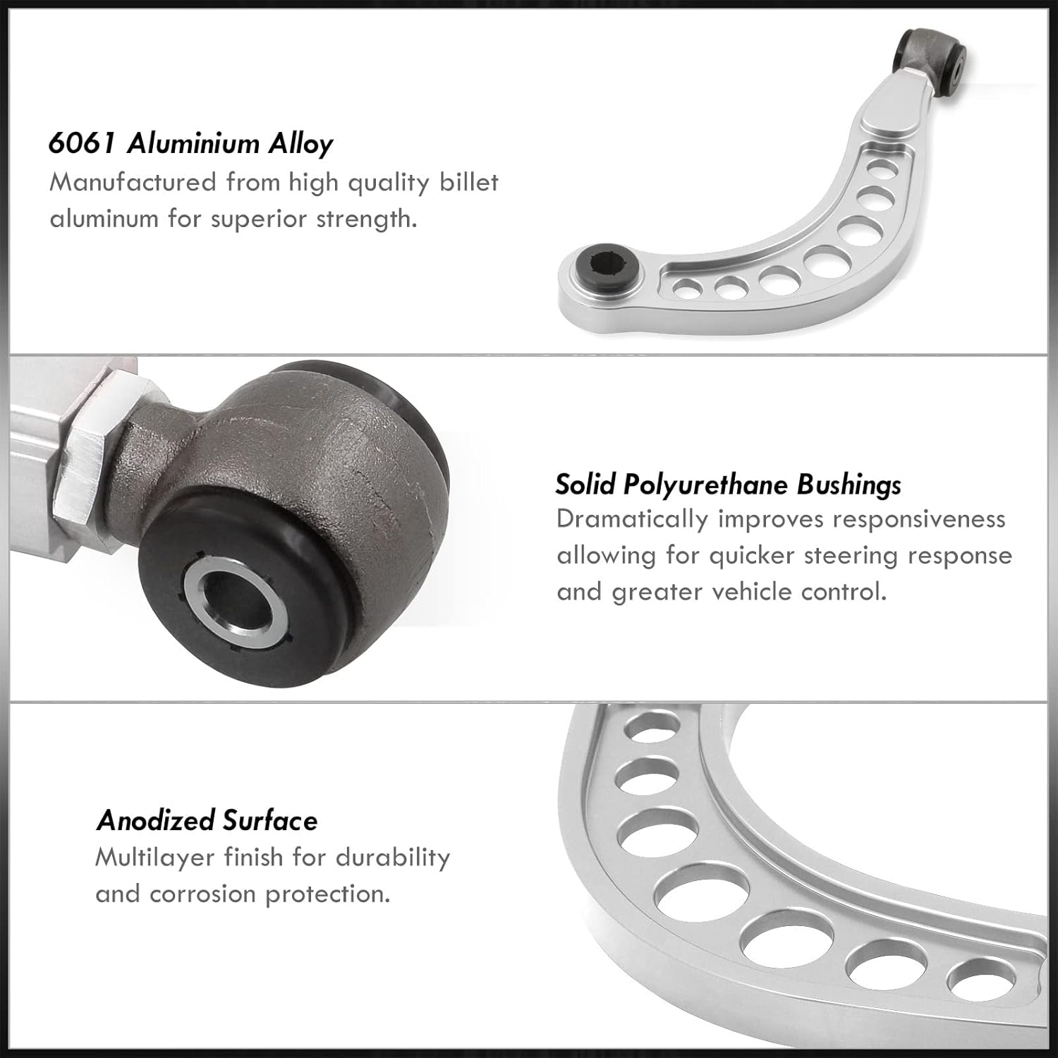 AJP Distributors Rear Upper Suspension Adjustable Aluminum Control Arms Camber Kit Polyurethane Bushings Silver Compatible/Replacement For Civic FA FG 2006 2007 2008 2009 2010 2011 2012 2013 2014 2015