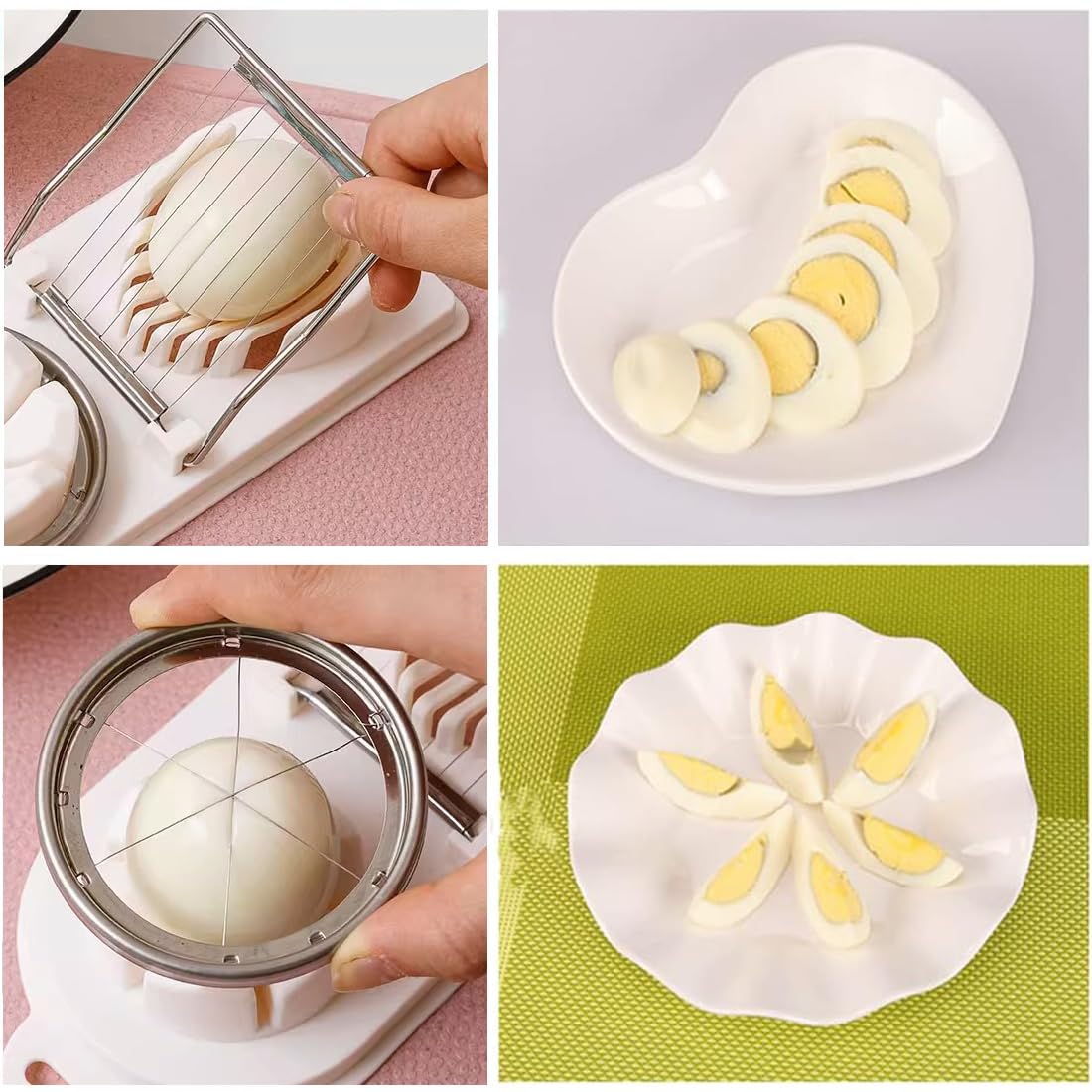 Cortador de huevos de acero inoxidable, 2 tamaños, para huevos duros y cocidos