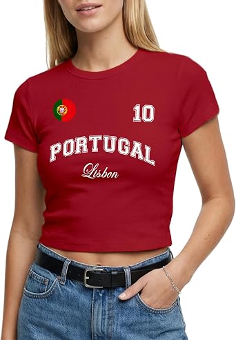 Portugal Womens Baby Tee - Portuguese City Name Number Badge Short Top Football Tshirt Fan Gift