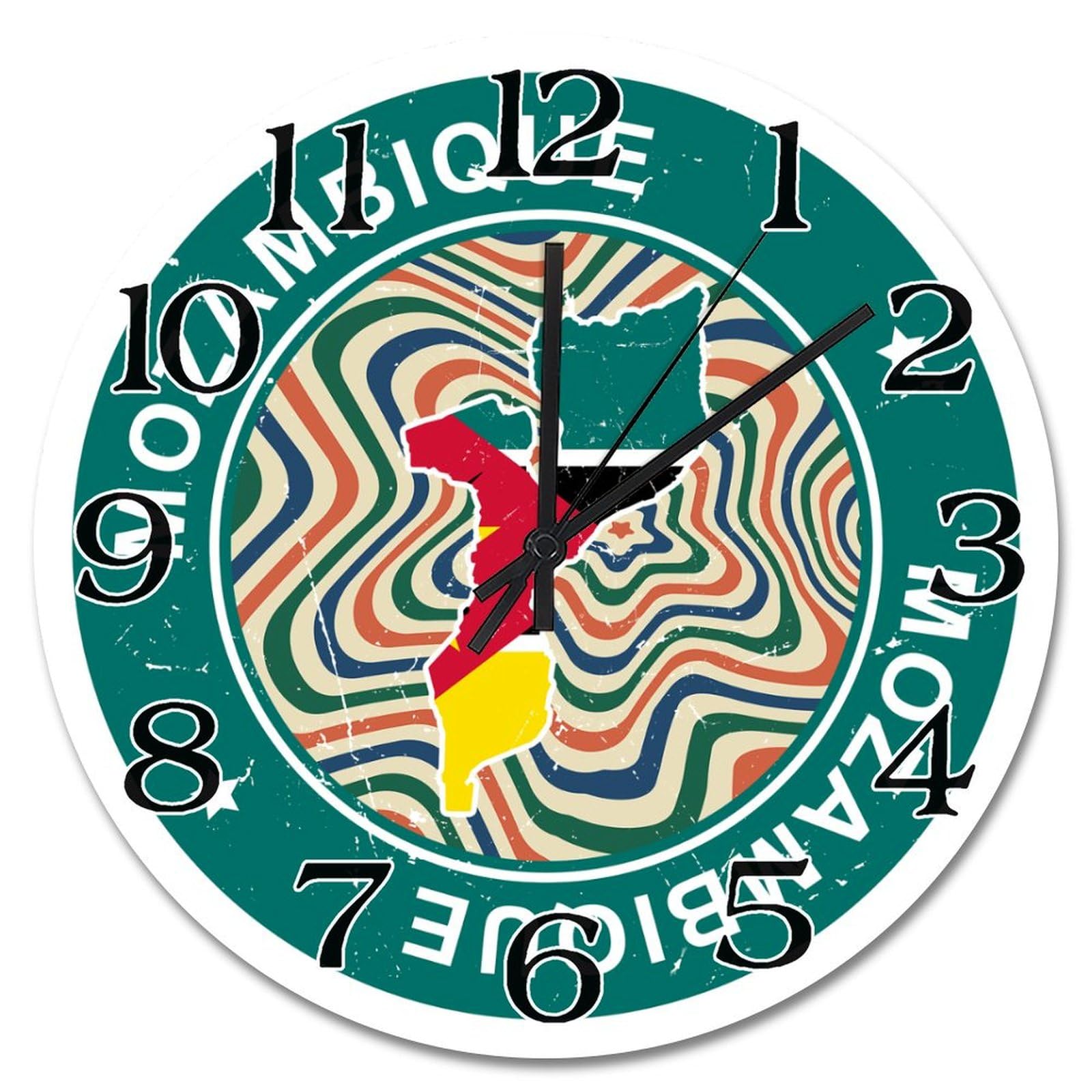 Horloge silencieuse Mozambique 30,5 cm sans tic-tac pour chambre et salon