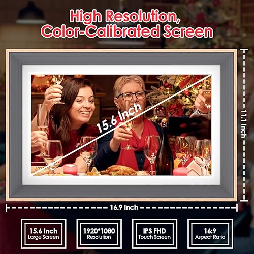Miniatura 7 de FRAMEO - Marco de fotos digital, marco de fotos digital WiFi de 15.6 pulgadas, almacenamiento de 32 GB, marco de fotos con pantalla táctil, marco de