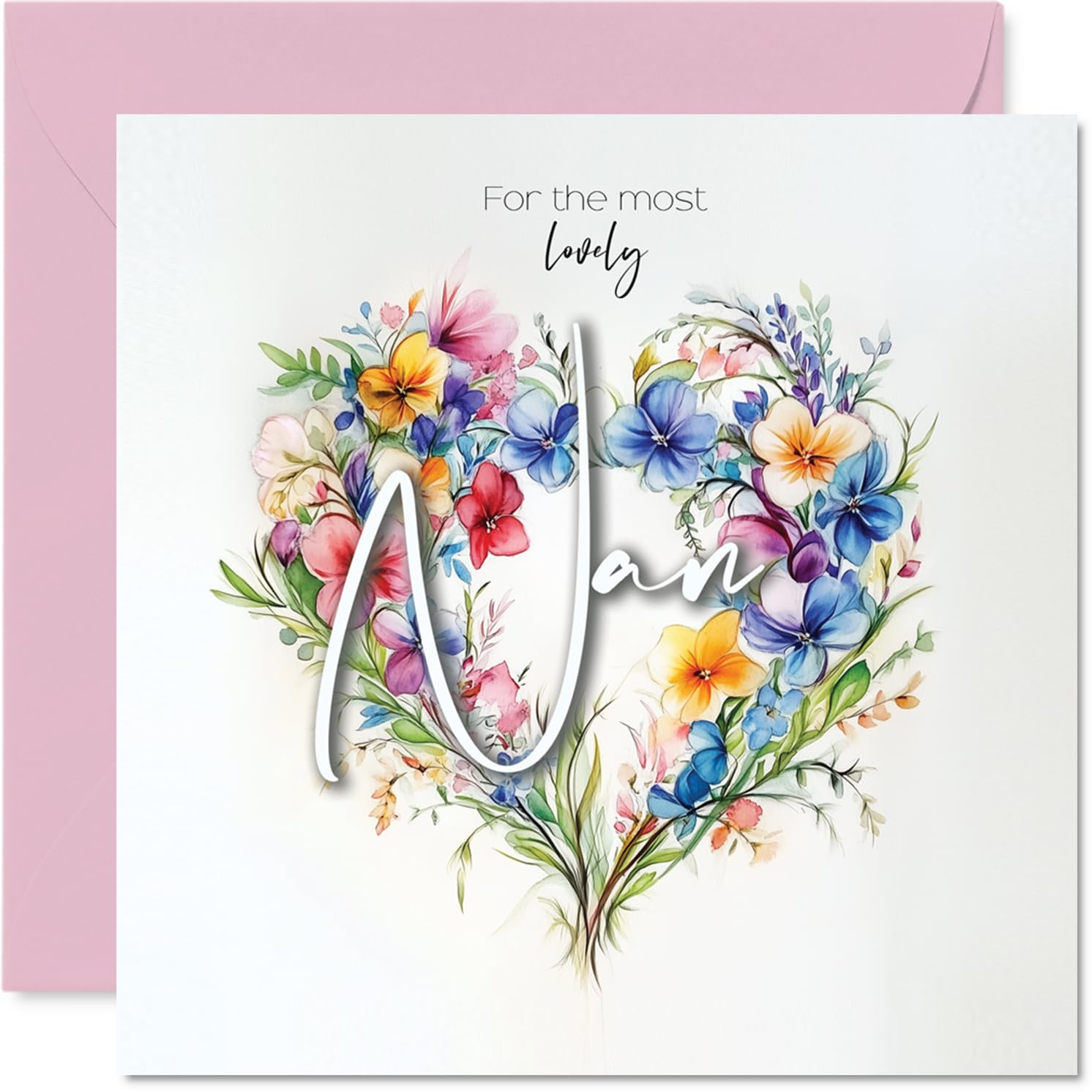 Nan Birthday Card - Heart of Flowers - Happy Birthday Card for Nan from Grandson Granddaughter, 145mm Floral Bouquet Greeting Cards