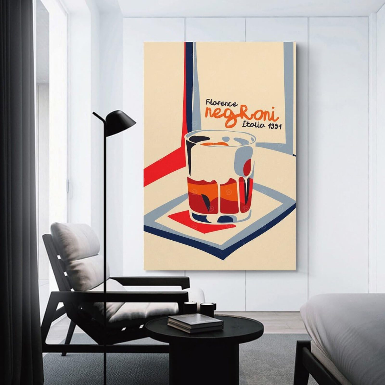 Junmoney Decorative Canvas Print Negroni Cocktail Italian, 20x30inch(50x75cm), for Office, Study Or Home Workspace, Decorative Artwork for Productive Spaces
