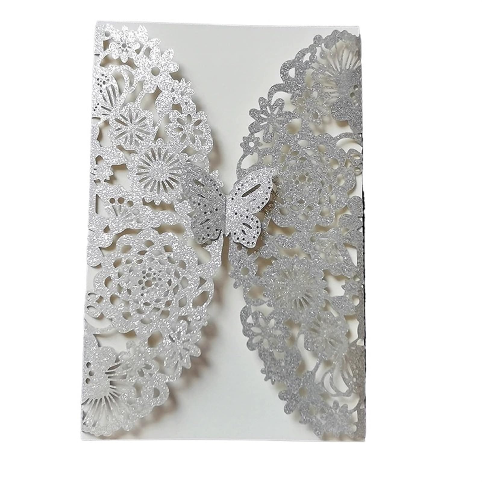 Hochzeitseinladungen Karte 10 Stück Glitzer-Schmetterling-Einladungskarten-Umschläge for Hochzeit, Verlobung, Taufe, Party-Dekoration, Geschenkartikel(Glitter Silver,All Set)