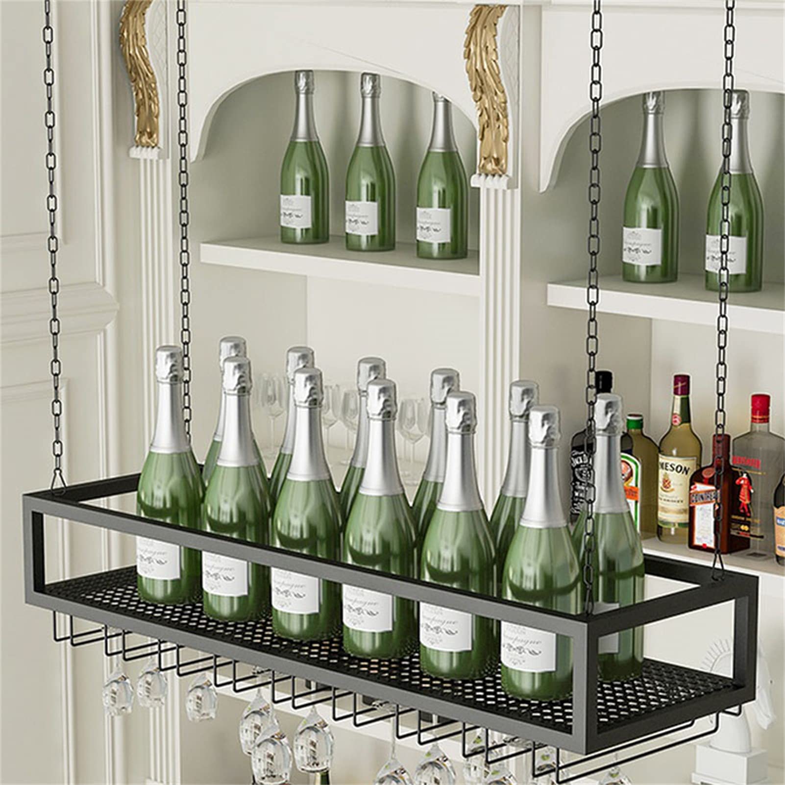 Support à verres et vin suspendu en fer pour libérer votre cuisine