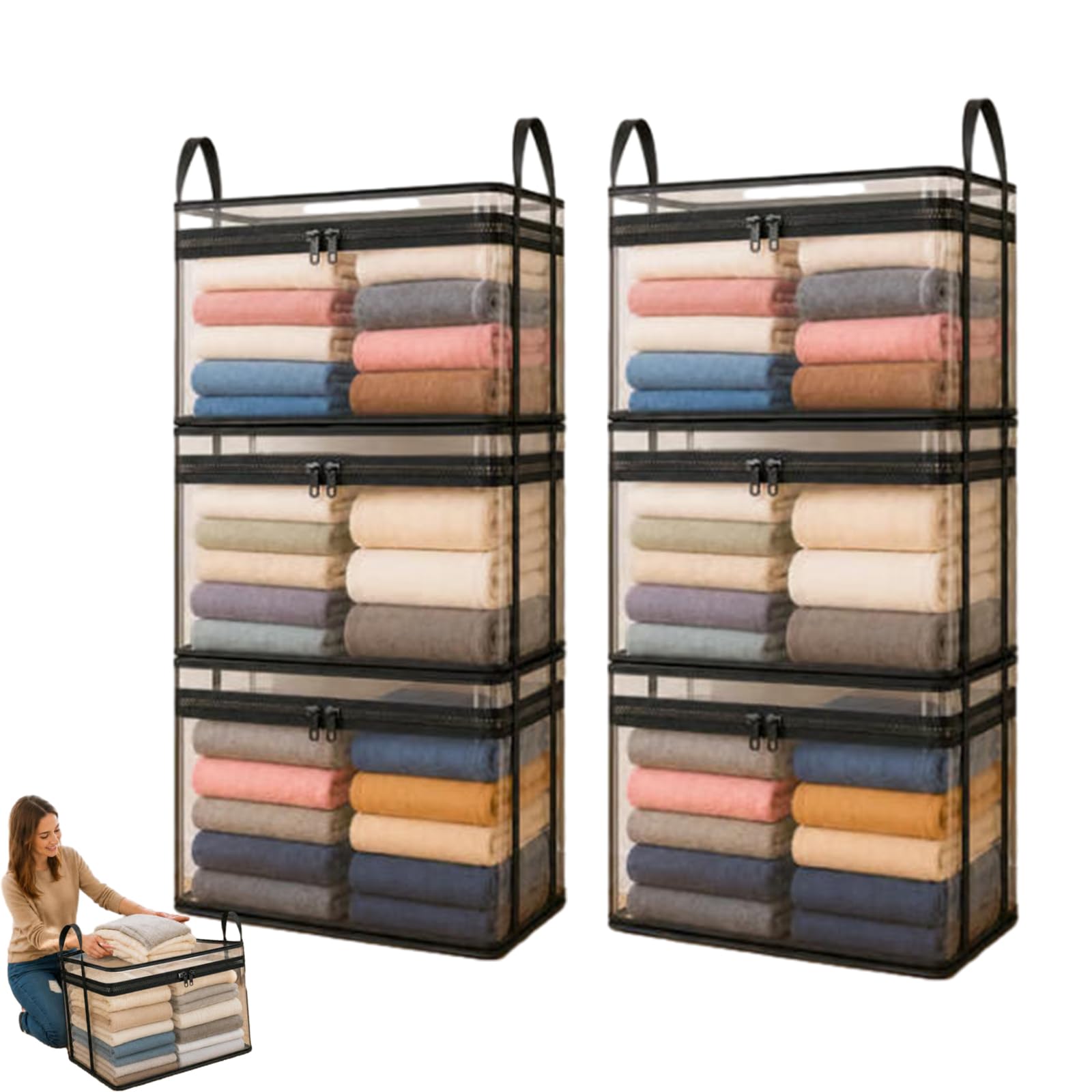 4/5/6 PCS Large Clear Thick Plastic Storage Box with Hinged Lid,Large Heavy-Duty Thick Plastic Clear Storage Bag for Clothes,Storage,180° Flip Cover Heavy-Duty Space-Saving Organizer (6, L)