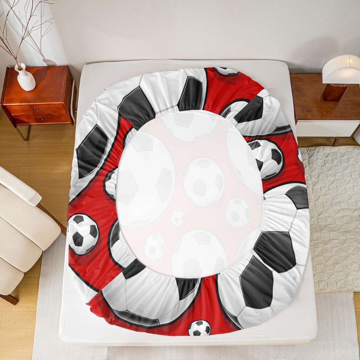 Football Bedding Sheet for Girls Boys Children Sports Theme Fitted Sheet Soccer Ball Red Pattern Bed Sheet Set Room Decor Competitive Games Comforter Cover 3D America Football Twin Size 2Pcs