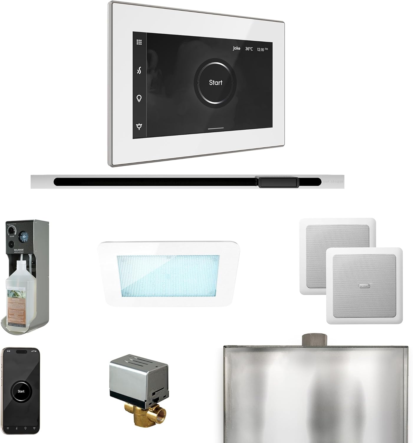 Mr Steam XDream Steam Shower Pkg w/iSteamX Control and Linear Steamhead in White Polished Chrome