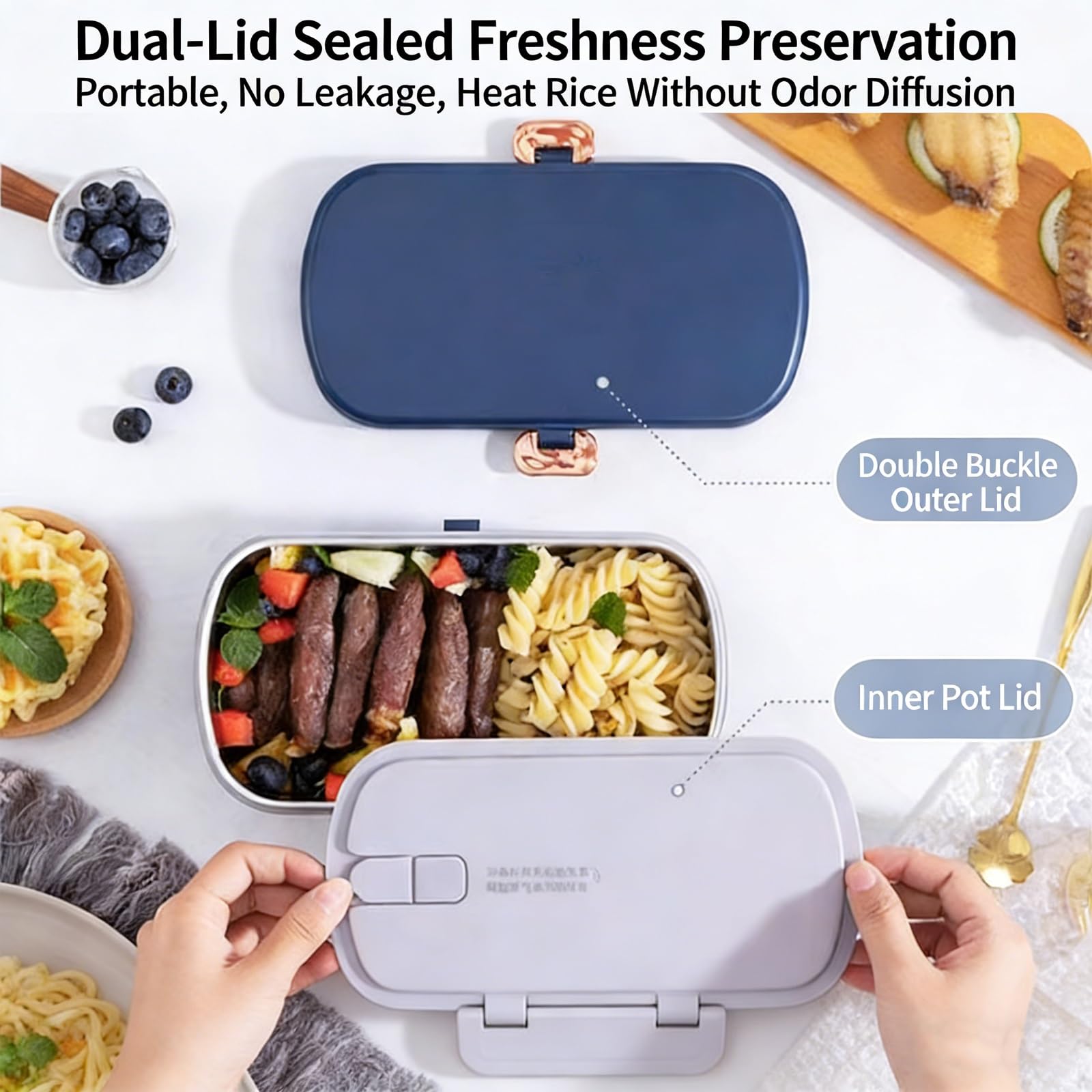 Scatola For Il Pranzo Riscaldata Elettricamente Senza Acqua, Scalda Pasti, 100V/220V, 36W, 900ml, Ideale For Lavoratori D'ufficio E Studenti(Yellow)