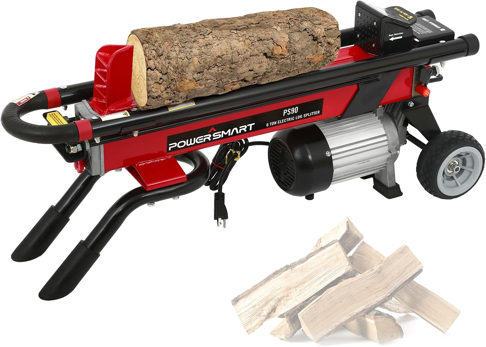 PowerSmart Log Splitter Electric, 6-Ton Hydraulic Log Splitter, 15 Amp Electric Log Splitter, Electric Wood Splitter, Horizontal Full Beam with Steel Wedge for Firewood Splitter Kindling Splitter