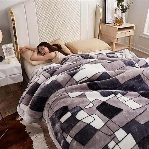 Miniatura 6 de Manta de visón coreano de 55 x 75 pulgadas, sedosa suave y cálida, manta de cama Raschel reversible de 2 capas para cama individual (59.1 x 78.7