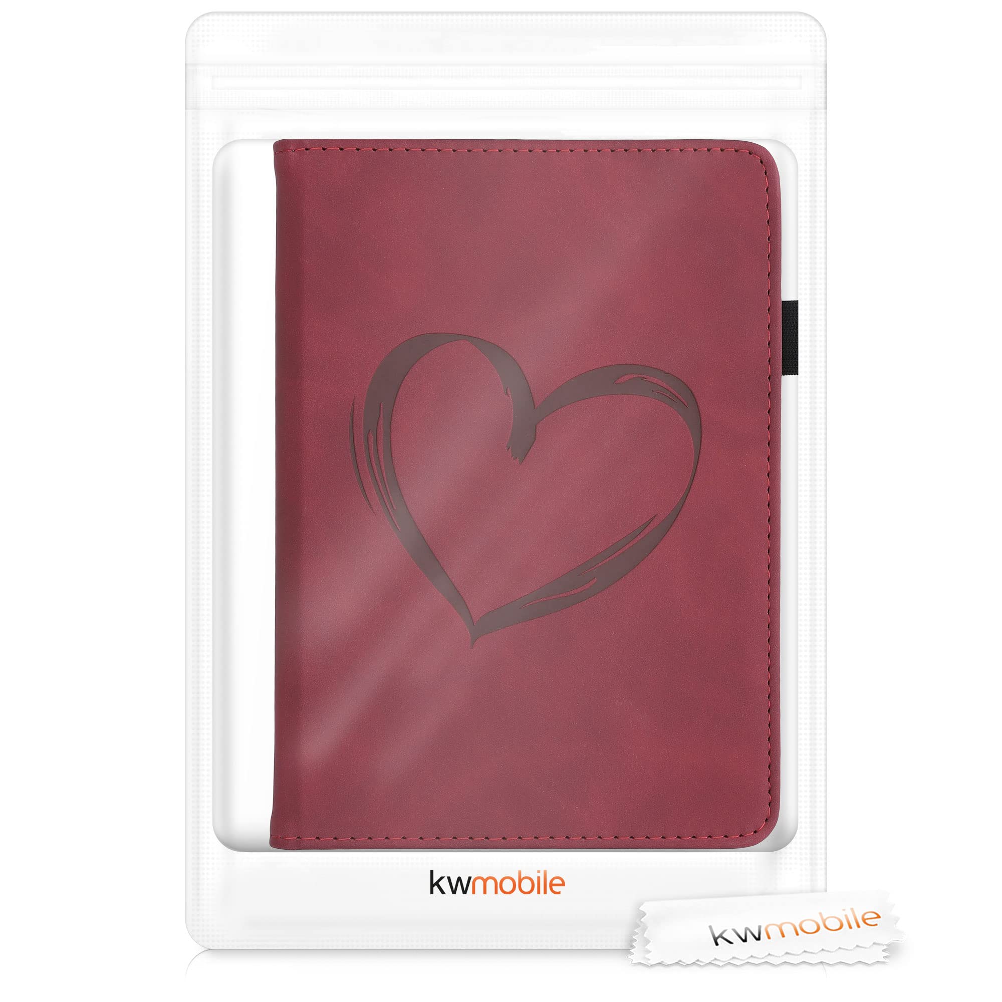 kwmobile Etui kompatybilne z Amazon Kindle Paperwhite - Syntetyczna skóra nubukowa z zapięciem na magnes, podpórka, pasek na rękę, otwór na kartę - szczotkowane serce ciemnoczerwony