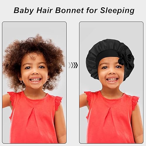 Miniatura 6 de 3 gorros de seda para dormir para niños, gorro de satén para bebé, gorro de pelo para cabello rizado para niñas y niños con banda elástica ancha,