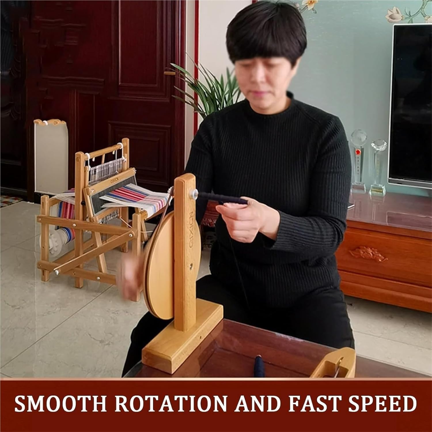 Wooden Yarn Spinnings Wheel for Smooth, Wooden Yarn Wheel, Manual Winding Machine, Suitable for spools with an Inner Diameter of 5-7 mm, Fast Spinning, for Wool, Cotton Thread.