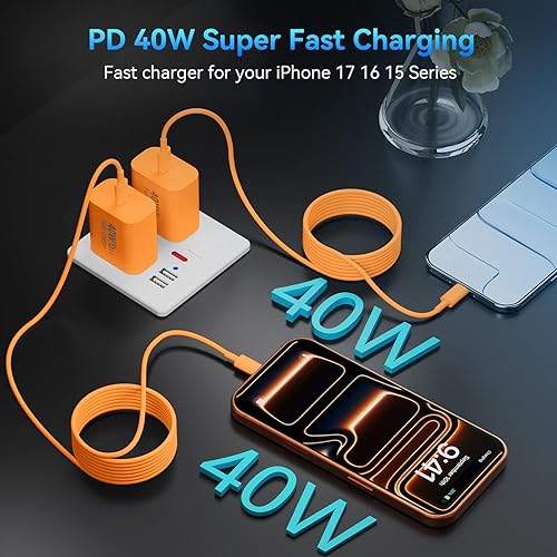 Miniatura 3 de Phone 17 Pro Max Cargador de carga rápida, 40 W USB C cargador de teléfono rápido con cable de carga tipo C de 10 pies de largo para iPhone 17 16 15