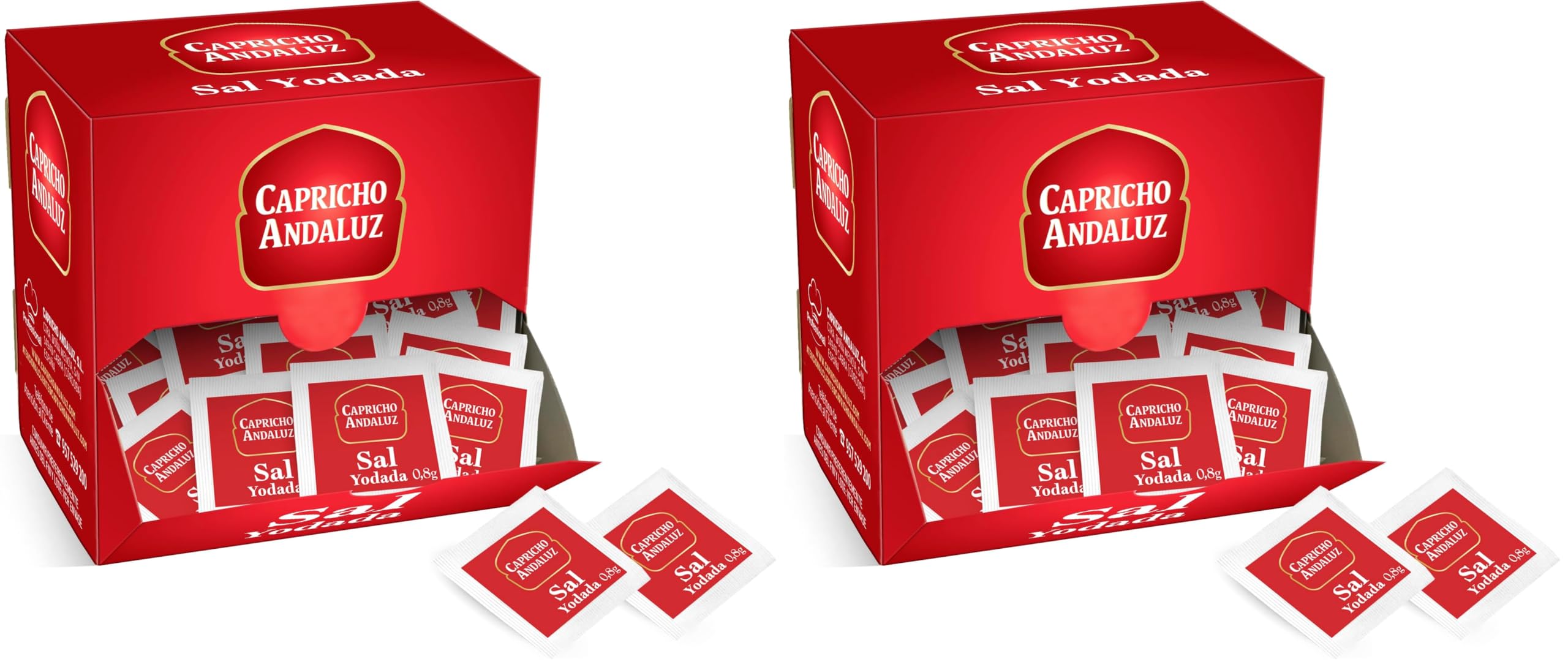 Capricho Andaluz - Sal en Sobres Monodosis Expositor 300 Unidades 0.8g - Porciones Individuales para Hostelería, Catering, Buffets y Uso Diario - 2