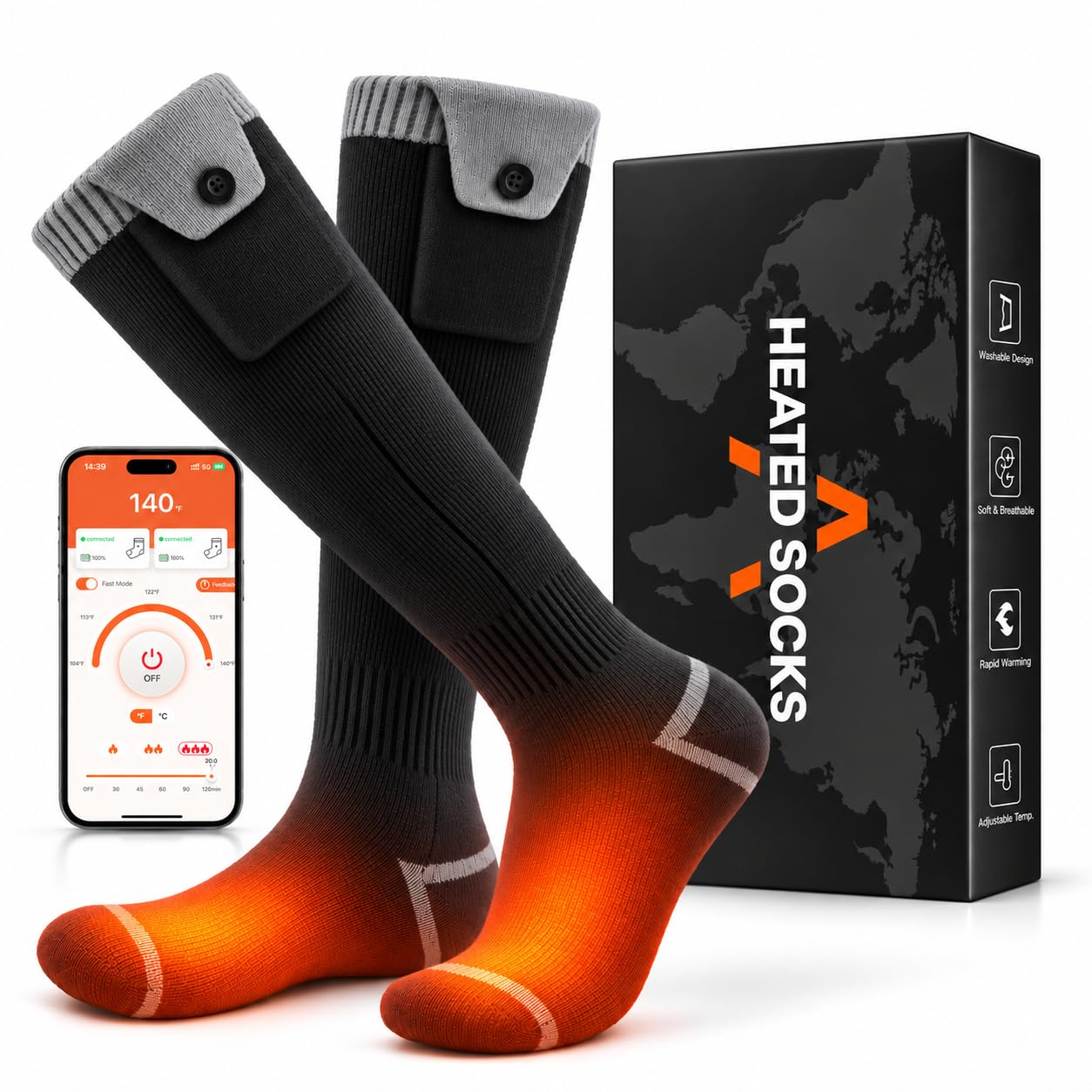 Sorsves Heated Socks, 10000mAh Total Battery Powered Foot Warmers