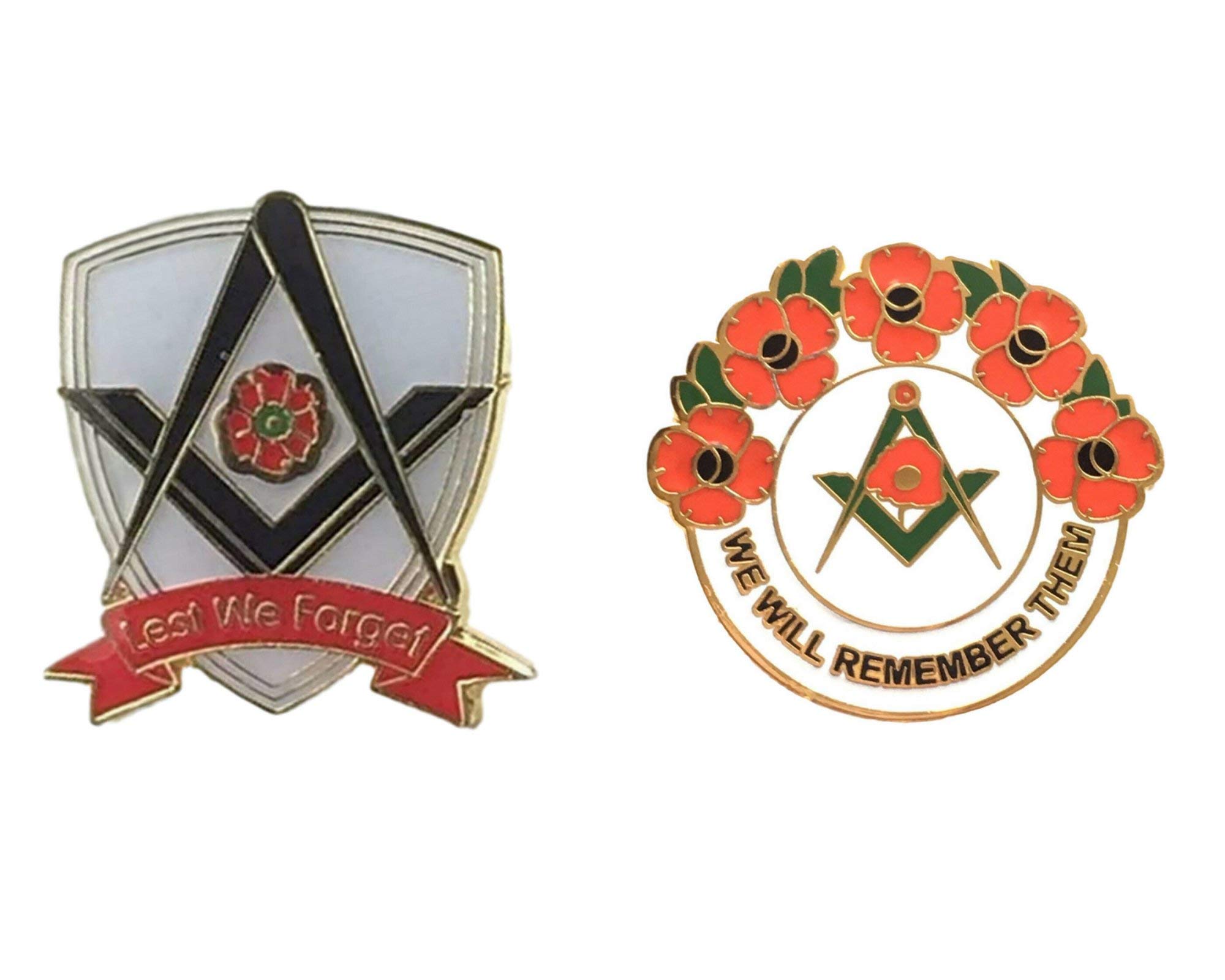 Smartbadge® Masonic Lest We Forget Remembrance Poppy Badge And Masonic We Will Remember Hard Enamel Lapel Pin Badges
