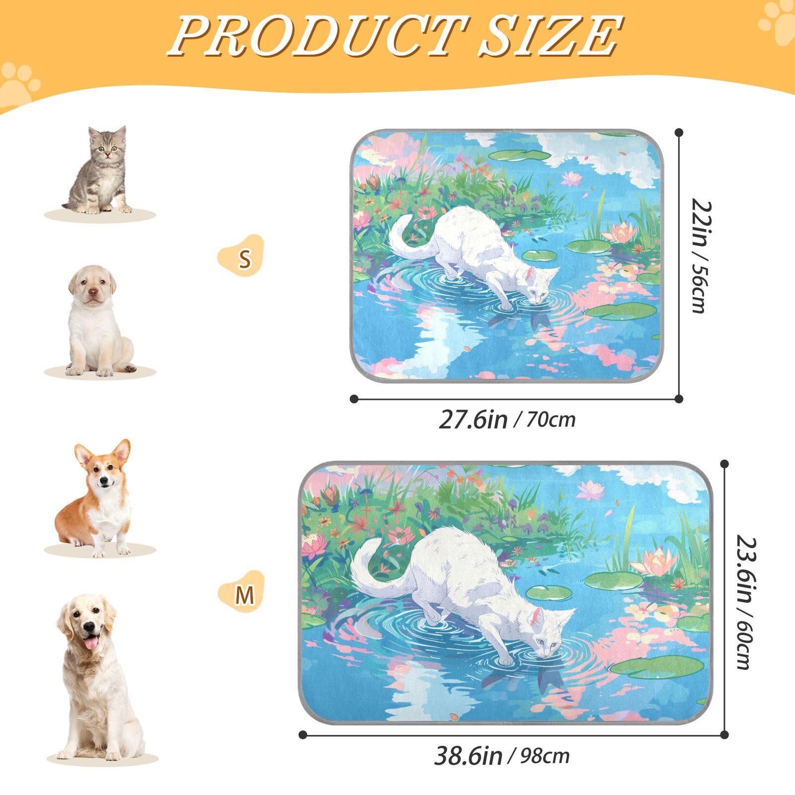 siphylline Beautiful Scenery White Cat Summer Cooling Gel mat for Dogs Self Cooling mat for Cats for Kittens Outdoor Cats Cordless Camas frias para Perros S