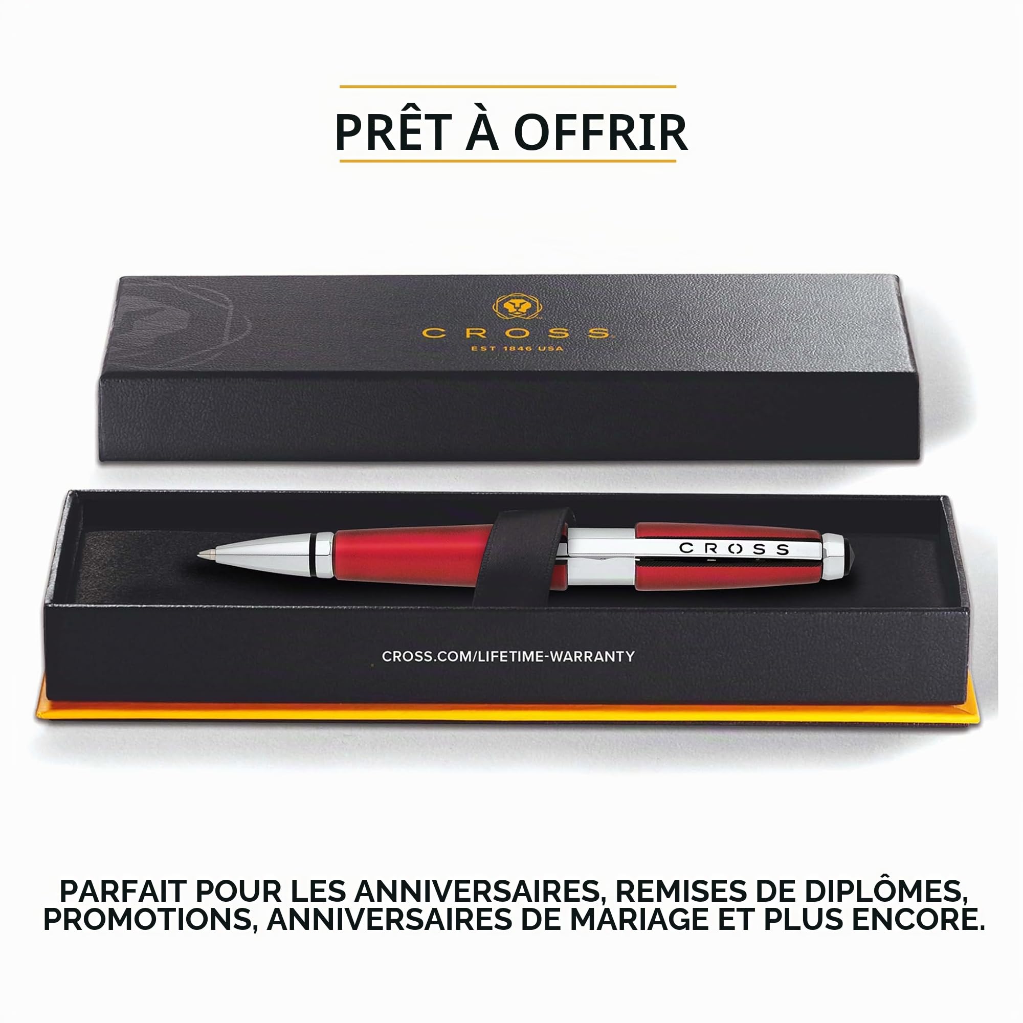 CROSS Edge - Roller rouge convertible / Stylo rechargeable - Avec système d’ouverture par glissement - Écrin classique et recharge roller noire incluse