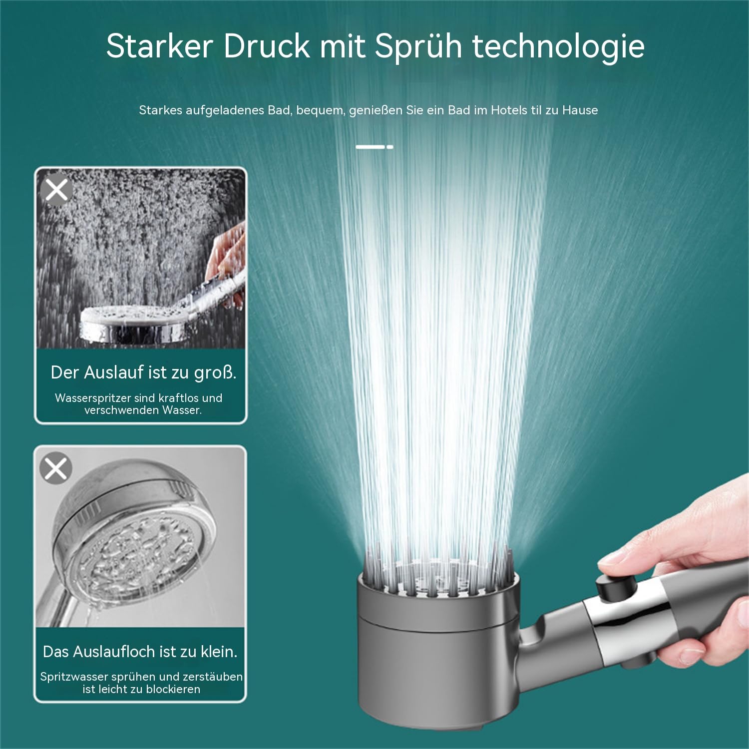 Haut- & Haarpflege, wassersparend, Hochdruck Handbrause, einfache Montage, kompatibel mit Standard-Duschsystemen