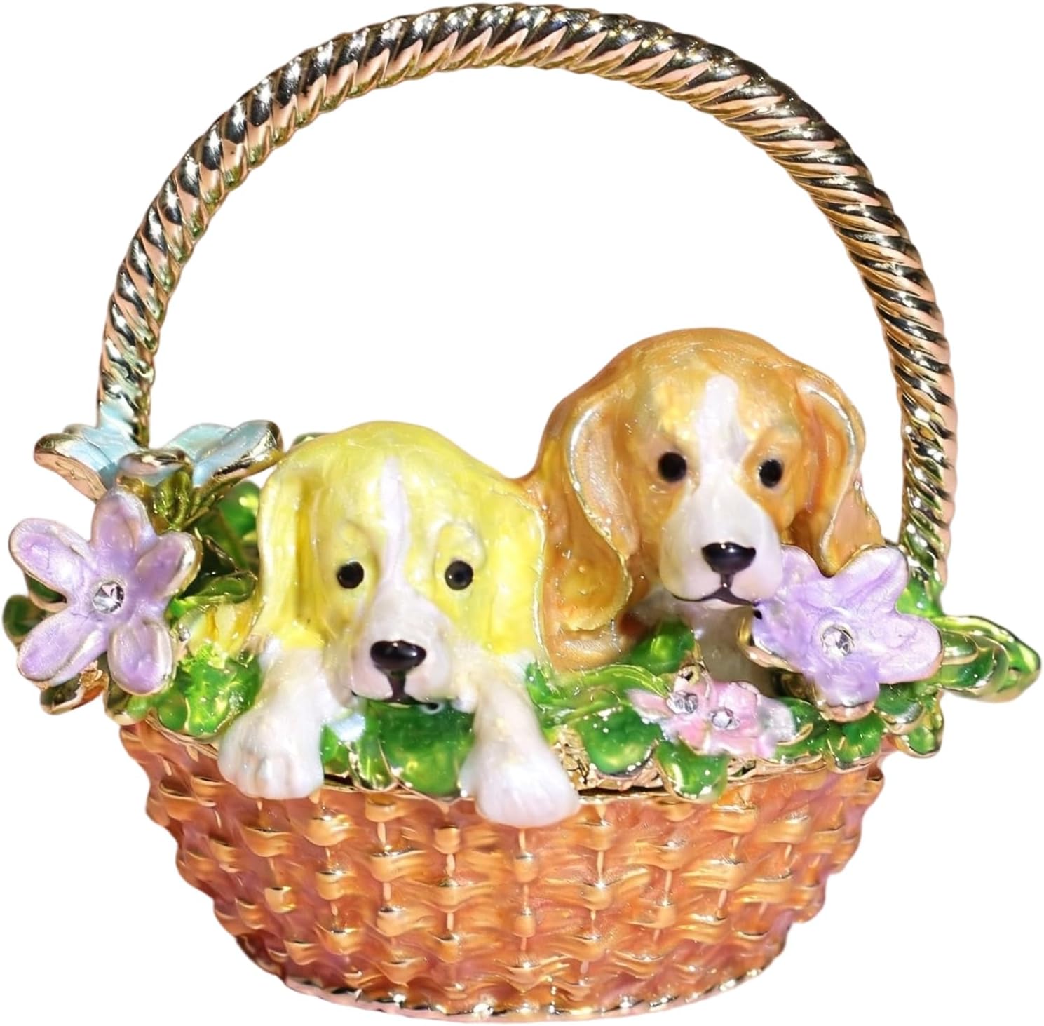 Tabletop Trinket Holder with Puppy Basket Design, Gold
