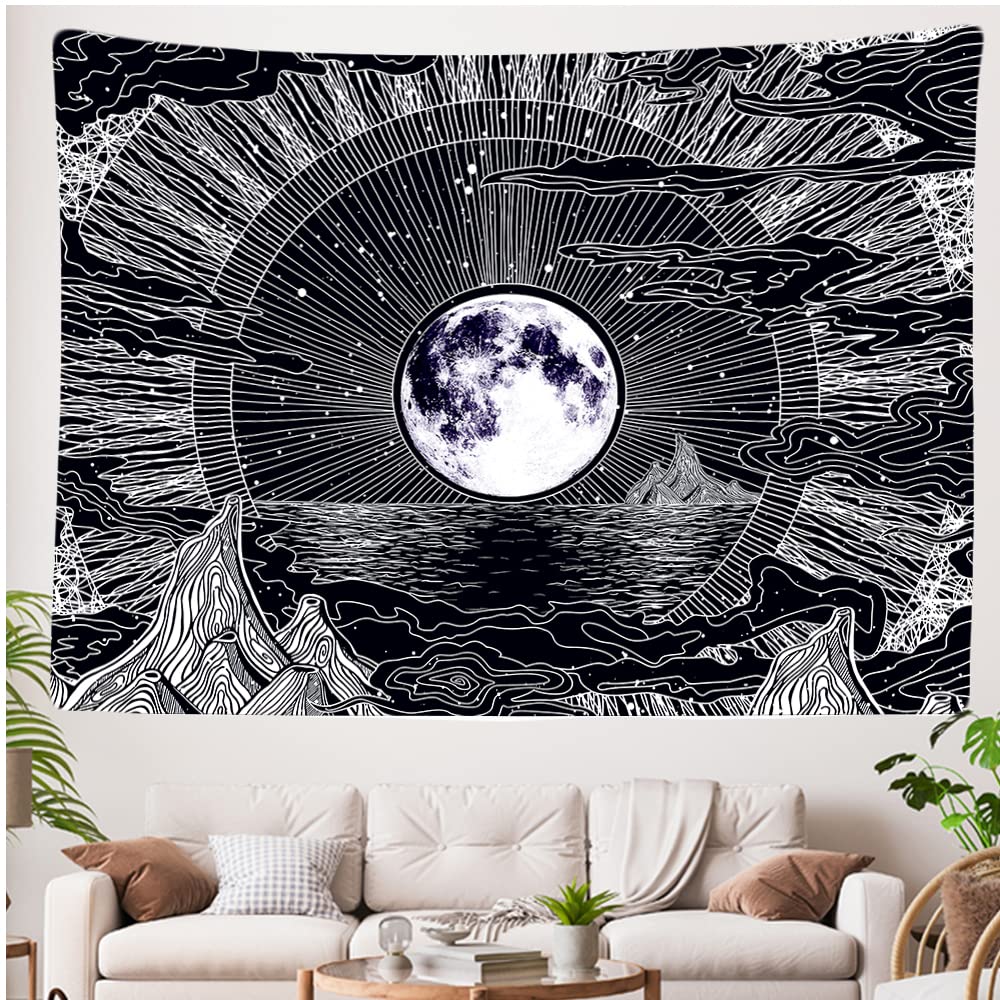 Ulticool, Decorative Wall Tapestry Bedroom, Moon Stars Nature Clouds Bohemian Psychedelic Mountains - Image 4