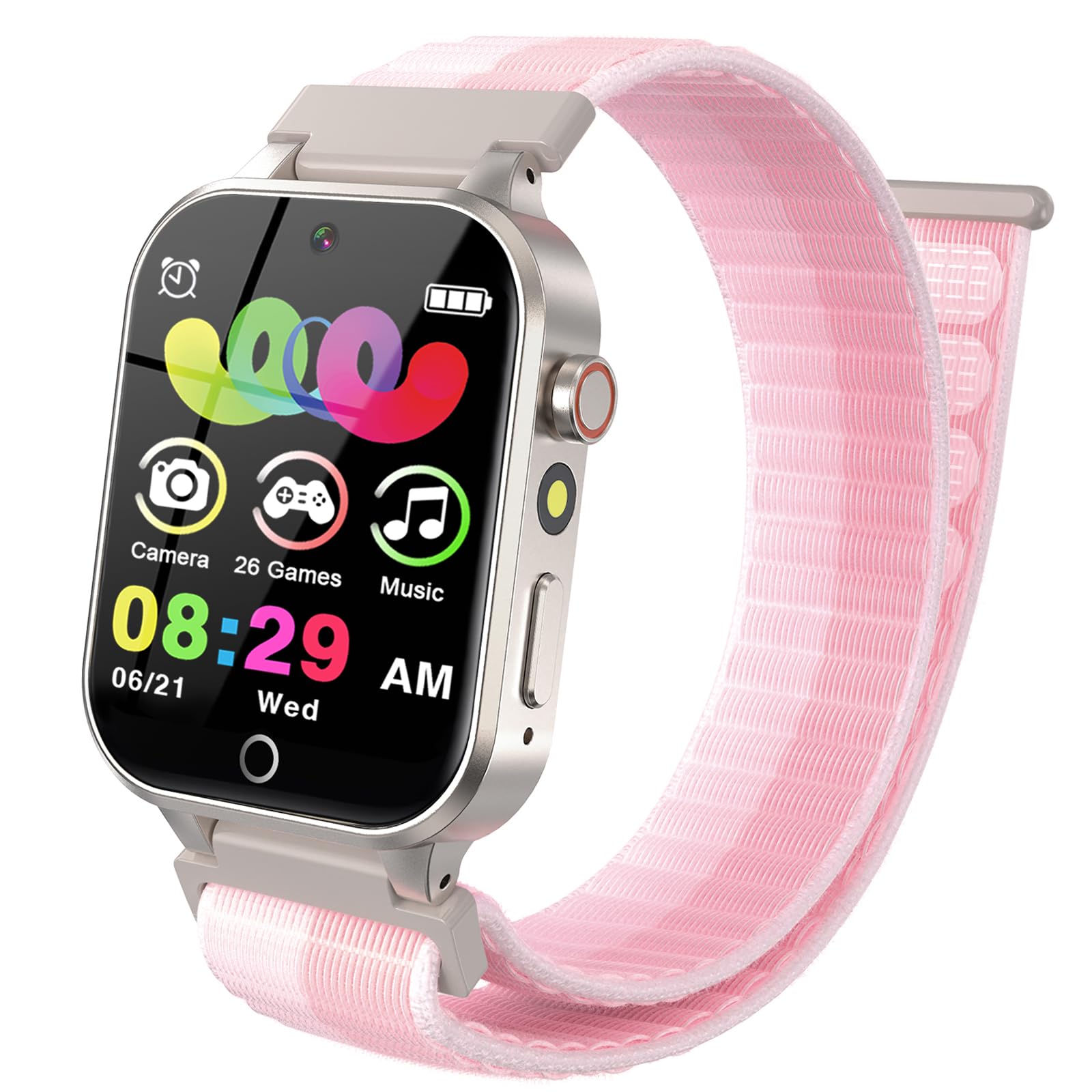 AOYMJRS Kids Smart Watch with 26 Puzzle Games Camera Video Music Player Tracking Pedometer Flashlight 12/24 hr Educational Toys, Gifts for Kids Ages 3+Year Olds (Light Pink)