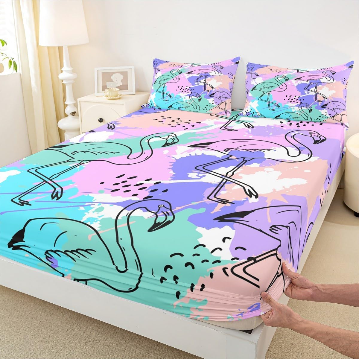 Excavator Tractor Fitted Sheet Full Size,Boho Rainbow Stripes Bedding Set 3Pcs for Teens Women Bedroom Decor,Kids Construction Cartoon Car Bed Sheets Deep Pocket Sheet,2 Pillowcases