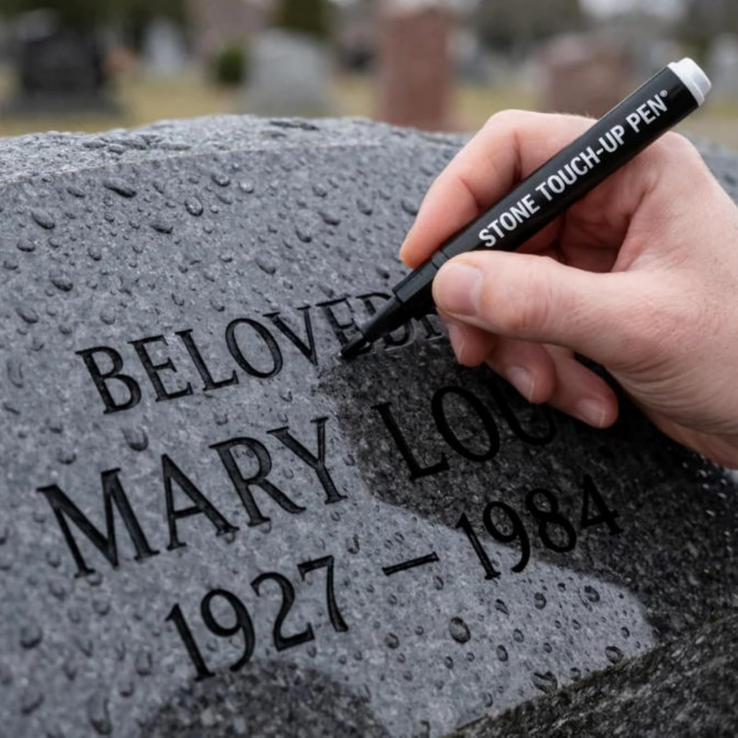 2PC Golden Tombstone Marker Pen, Stone Marker Paint Pen for Restoring Faded Grave Inscriptions, Waterproof Stone Touch-up Pen Monument Paint for Gravestone Lettering and Memorial Inscriptions (Black)