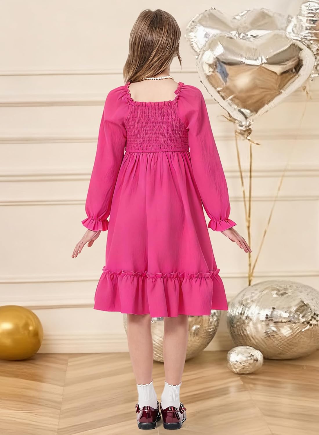 Girls Spring Dress Lantern Long Sleeve Square Neck Ruffle Dress Kids Easter Dress 5-14Y - Image 3