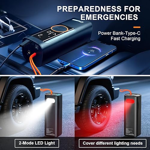 Miniatura 6 de Inflador de neumáticos portátil 7 veces más rápido, bomba de aire digital de 15000 mAh y 150 PSI para neumáticos de automóvil, bomba de aire