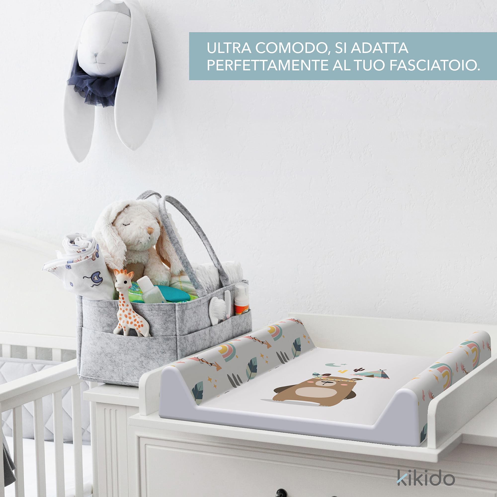 Kikido Materassino Fasciatoio 50x70 - Teddy - Materasso Fasciatoio in PVC con Bordi Rialzati - Materassino Universale con Spondine di Sicurezza, Universale e Impermeabile 70x50 - 4