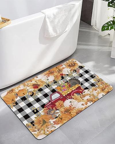 Tapete de baño, diseño de pavo y hoja de arce, búfalo negro, de secado rápido, antideslizante, absorbente, delgada, para baño, bañera, fregadero, 18