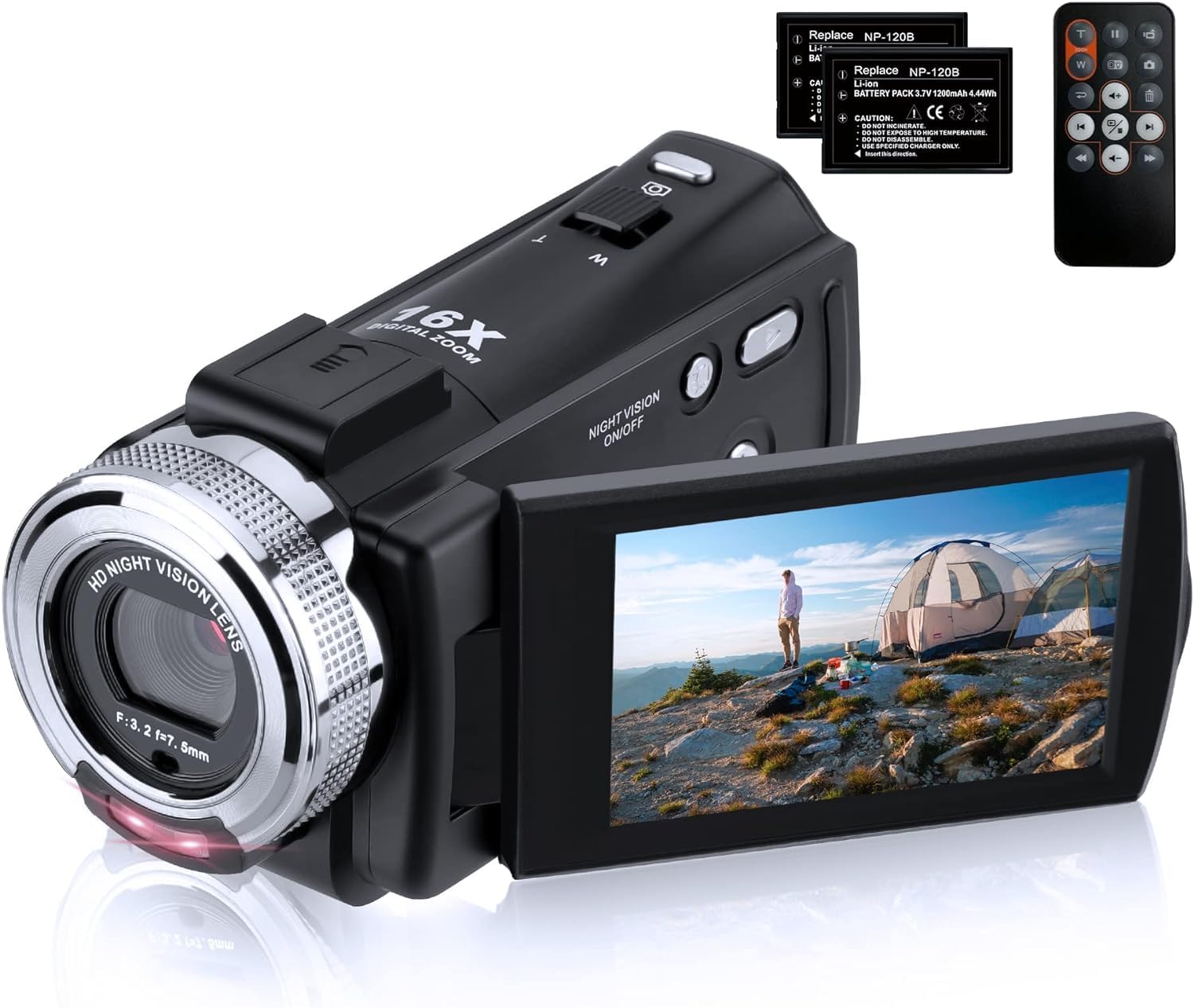 Video Camera Camcorder, Full HD 1080P 30FPS IR Night Vision Vlogging Camera for YouTube Kids, 3.0 Inch LCD Screen 16X Zoom Digital Camera with 2 Batteries