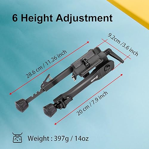 Miniatura 5 de Zeadio Bípode giratorio inclinable con soporte de honda y adaptador para riel Picatinny Weaver, de 7 a 10 pulgadas (F19S)