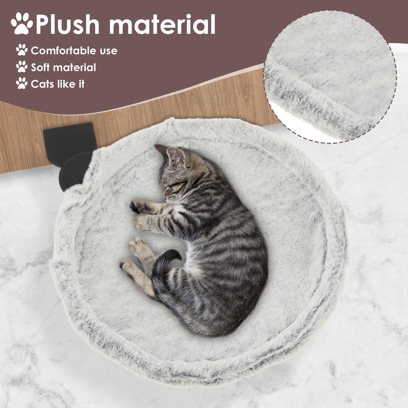 Plüsch Katzenhängematte, Starke Bequem Katzenschreibtischbett bis 20kg, Katzen Hängematte mit Stabiler Stahlhalterung, Platzsparend, Hängebett für Bürotische Schreibtisch und Computertische(grau)