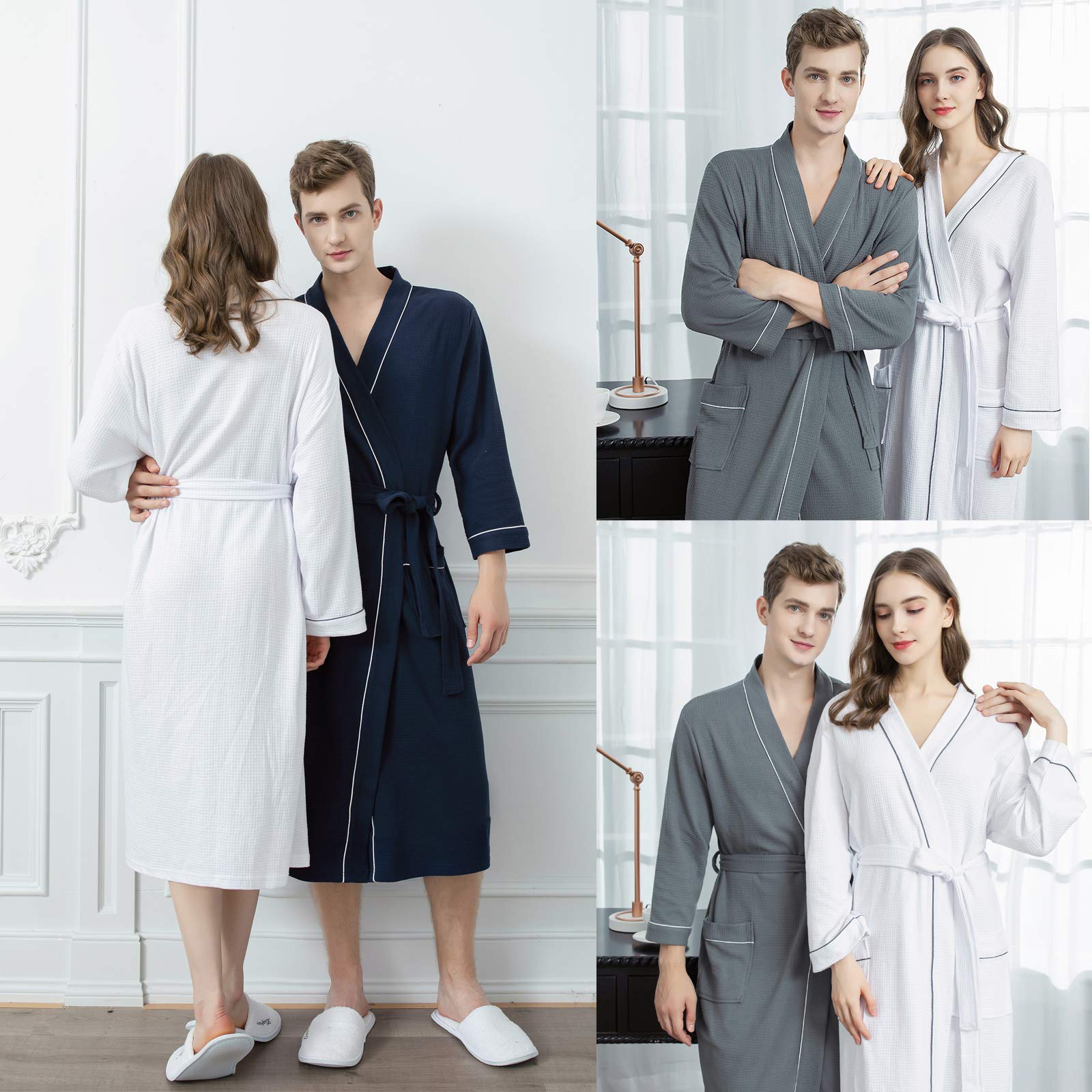 Albornoz de algodón de punto, kimono largo, con bolsillos para hombres y mujeres, spa y piscina de hotel